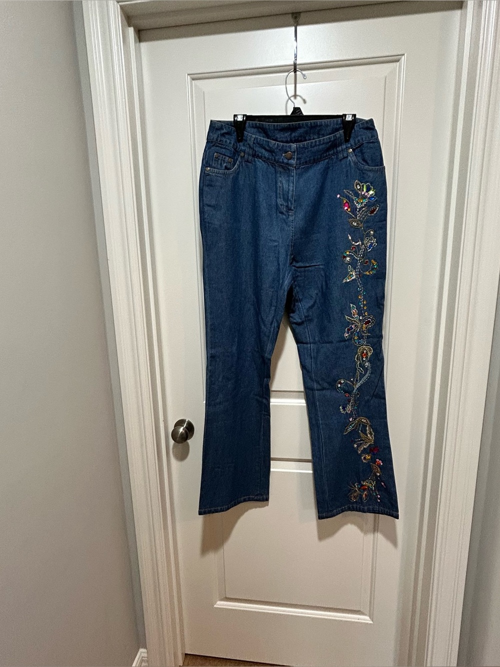 Lew Magram Collection women size 12 Blue Jeans with embellished jeweled details - Picture 1 of 7